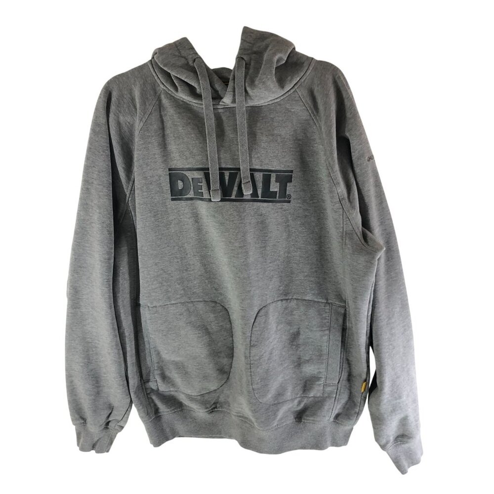 DeWalt Mens Heavy-Duty Gray Hoodie Logo Cotton Blend Fleece Lining L